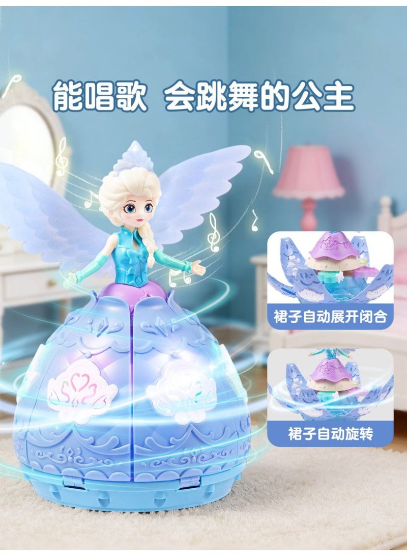 دمية أميرة الرقص بفانوس رمضان، بتصميم قلعة جليدية، فستان أزرق مع تاج بنفسجي، مناسبة للأطفال من عمر 18 شهرًا فما فوق. - Image 5